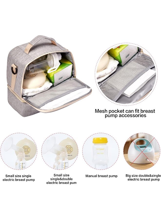 MOMIGO Breast Pump Bag Cooler Compartment Moistureproof Bag Double Layer for Mother Breast Milk Pump Lunch Bag Outdoor Working (Grey) - Image 2